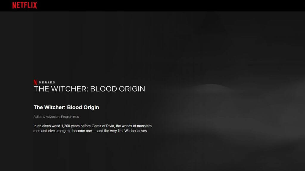página netflix para a origem do sangue de bruxo