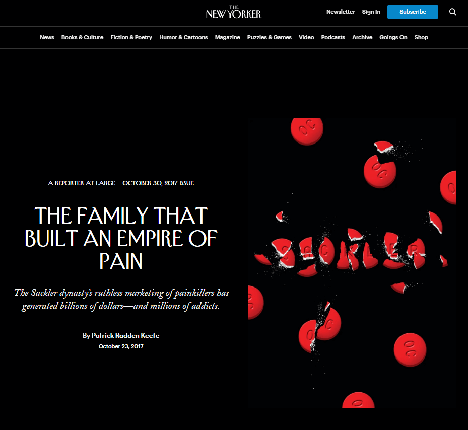 a família que construiu um império da dor artigo nova-iorquino