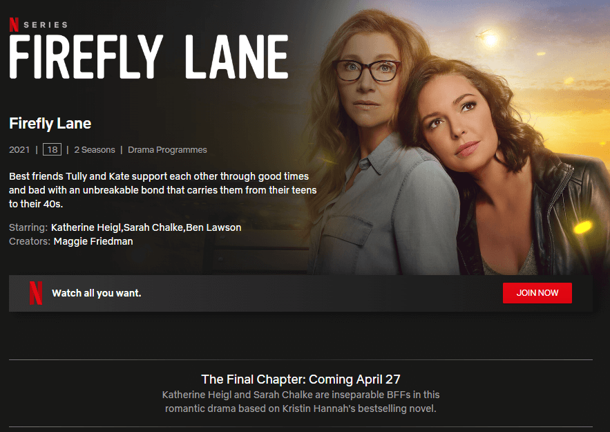 página da data de lançamento da última temporada de firefly lane